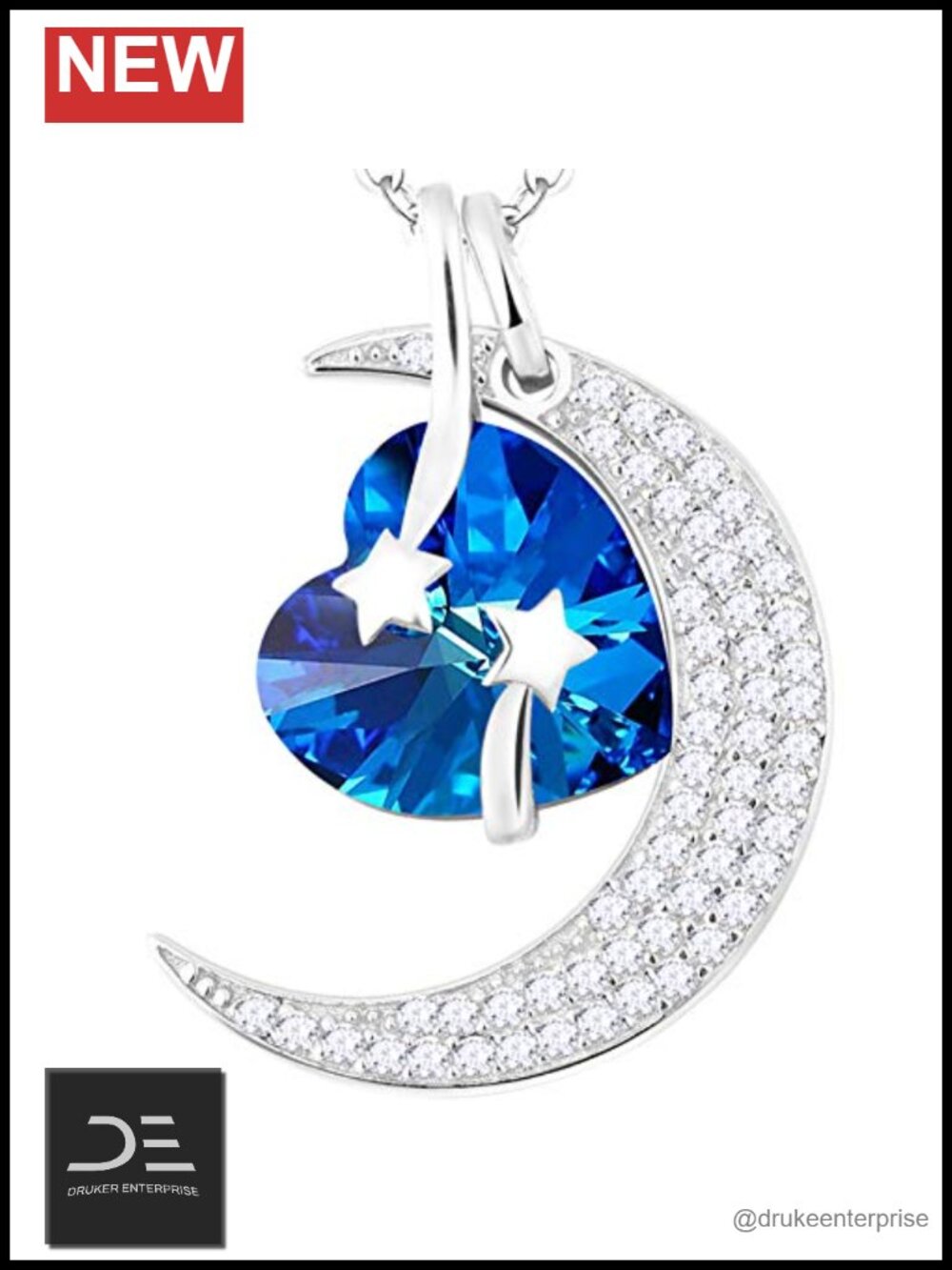 I Love You to the Moon and Back Blue Sapphire Necklace Sterling Silver Pendant